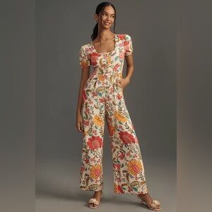 Farm Rio Puff Sleeve Floral Jumpsuit